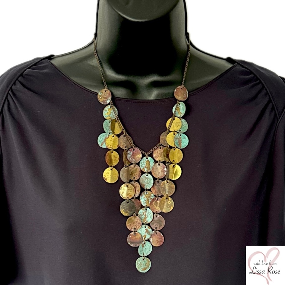 Sibilia Cooper Brass Distressed Hammered Mixed Metal Statement Necklace